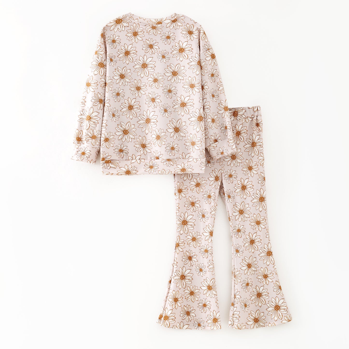 Girls Fall Winter Daisy Flower Long Sleeves Pant Set