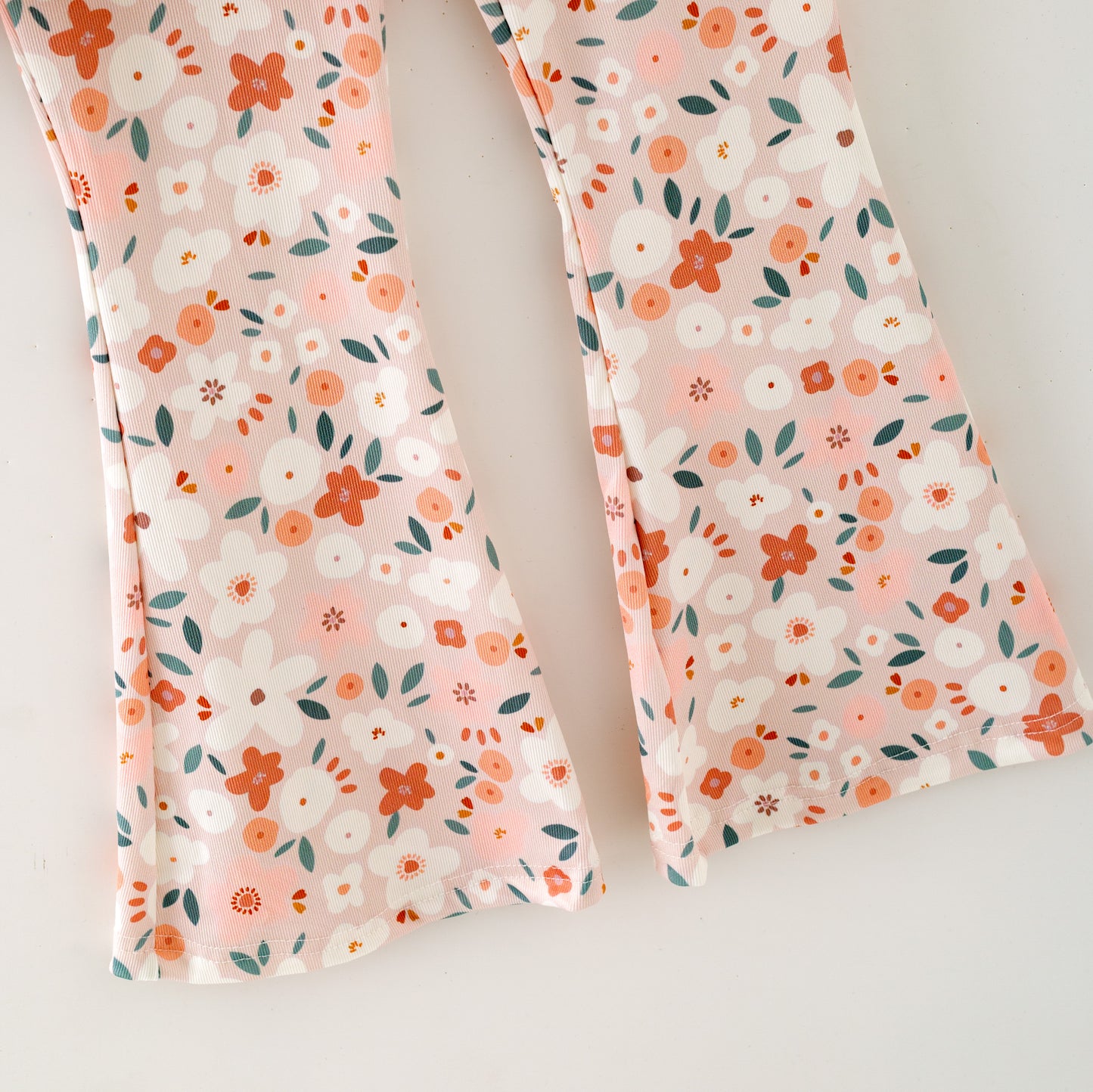 Girls Fall Winter Coral Pink Floral Print Long Sleeves Pant Set