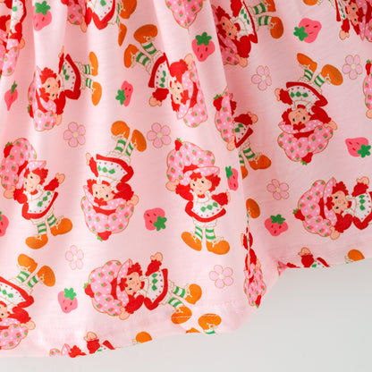 Girls Sister Summer Strawberry Pink Lace Embroidery Dress & Bubble