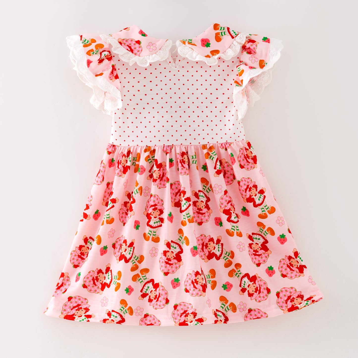 Girls Sister Summer Strawberry Pink Lace Embroidery Dress & Bubble