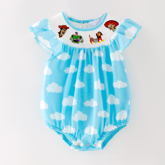 Kids Blue Cloud Cartoon Embroidery Smocked Sibling Clothes Collection