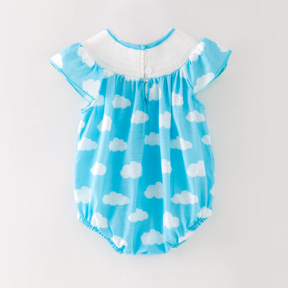 Kids Blue Cloud Cartoon Embroidery Smocked Sibling Clothes Collection