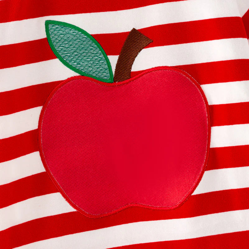 Boys Back To School Red Stripes Apple Applique T-Shirt