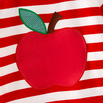 Boys Back To School Red Stripes Apple Applique T-Shirt