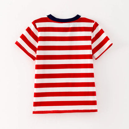 Boys Back To School Red Stripes Apple Applique T-Shirt