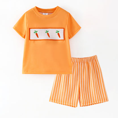 Easter Carrot Smocked Embroidery Collection – Orange Floral Bows | New Arrival