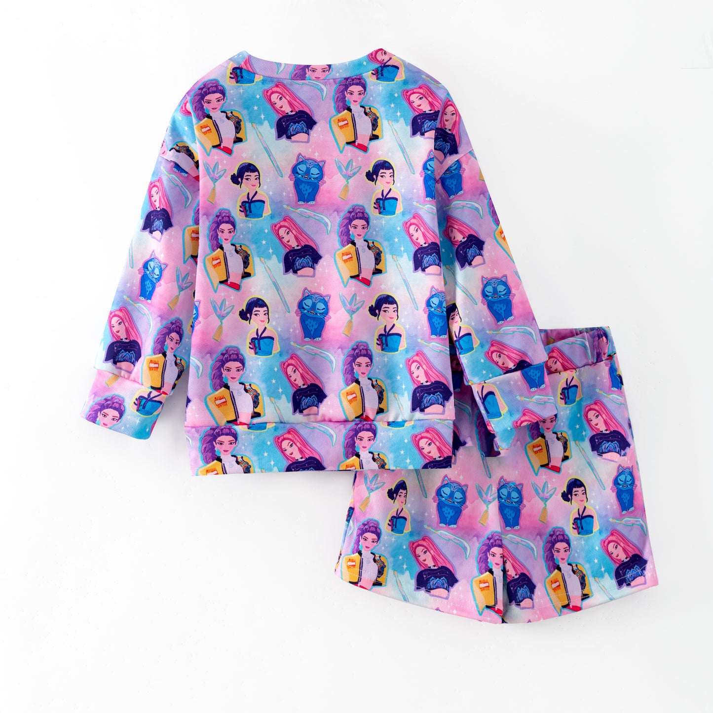 2026 Girls Summer Kpop Demon Hunter Sweatshirt Short Set