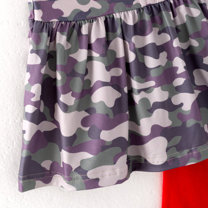 Girls 4th Of July Camo USA Flag Red Short Set