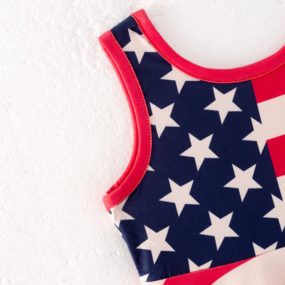 Girls 4th Of July Red Stripes Navy Star Dress