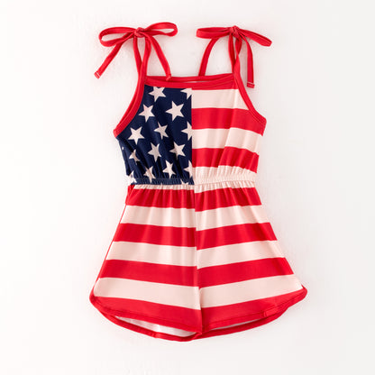 Girls 4th Of July Red Stripes Navy Star Jumpsuit