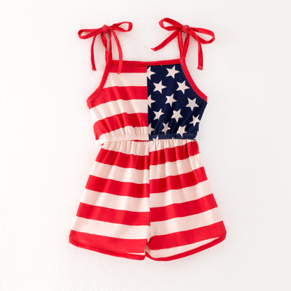 Girls 4th Of July Red Stripes Navy Star Jumpsuit