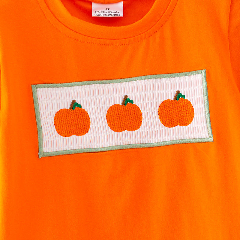 Boys Halloween Pumpkin Embroidery Smocked Stripes Pant Set