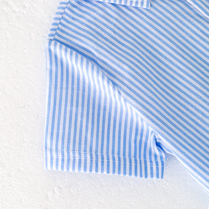 Boys July 4th Blue Stripes Flag Embroidered Shirt
