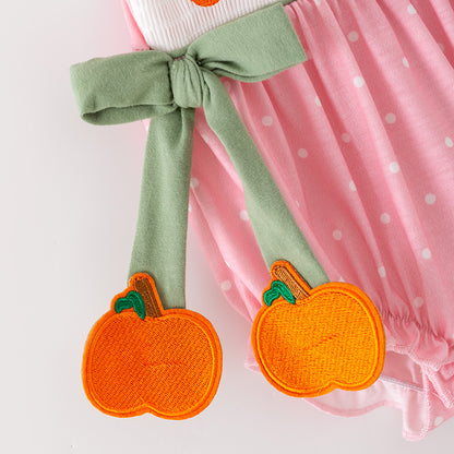 Baby Girls Halloween Fall Pumpkin Embroidery Smock Pink Bubbles