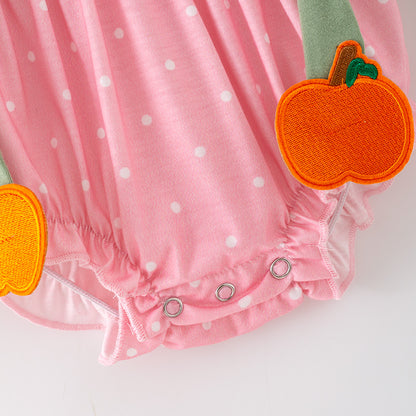 Baby Girls Halloween Fall Pumpkin Embroidery Smock Pink Bubbles