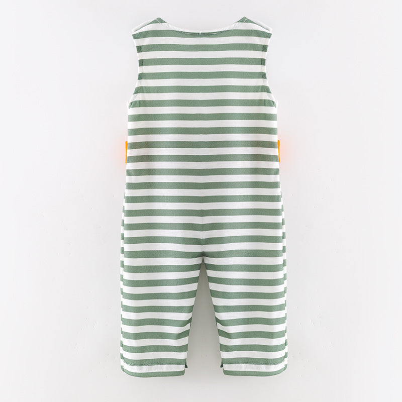 Baby Boys Halloween Stripes Pumpkin Embroidery Smock Romper