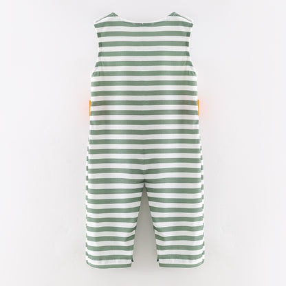 Baby Boys Halloween Stripes Pumpkin Embroidery Smock Romper