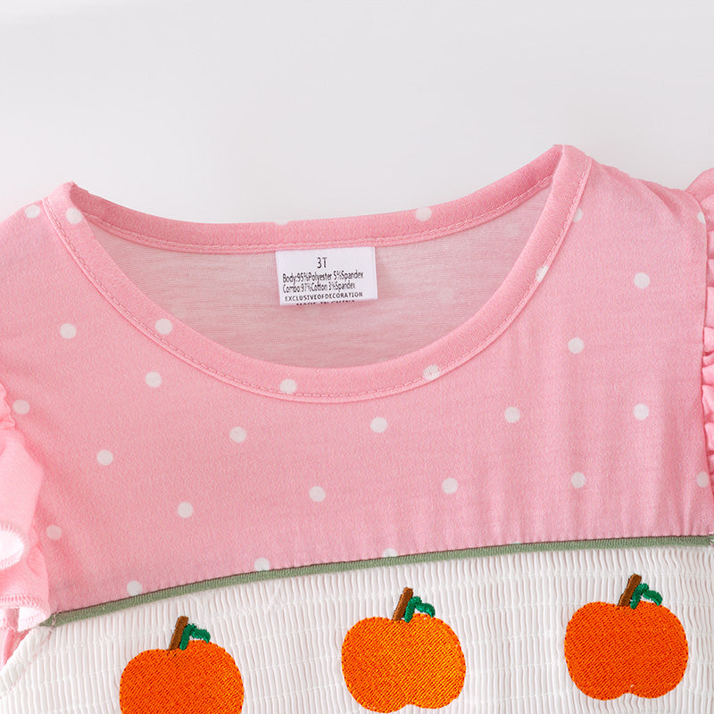 Girls Halloween Fall Pumpkin Embroidery Smock Pink Dress