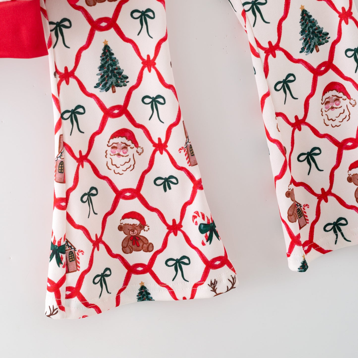 Girls Christmas Santa Tree Bow Long Sleeves Pant Set