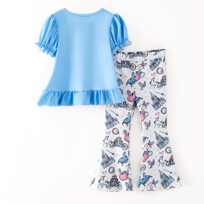 Girls Fall Princess Pumpkin Blue Pant Set