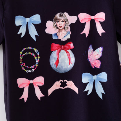 Girls Fall Taylor Swift Black Pink Bow Bell Pant Set