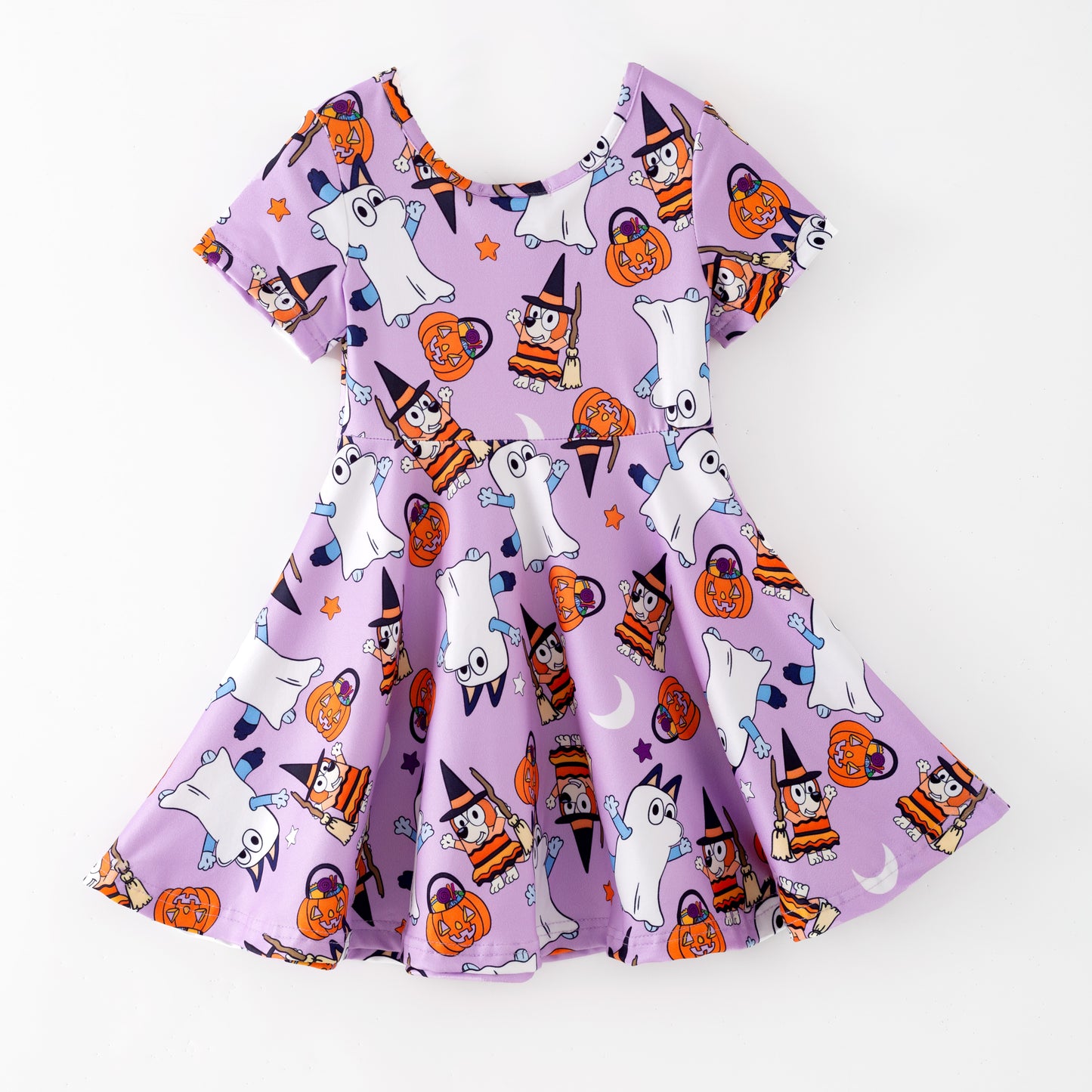 Girls Halloween Purple Ghost Pumpkin Bluey Twirl Dress