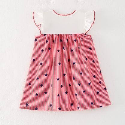 Girls July 4th Patriotic USA Chenille Applique Dress