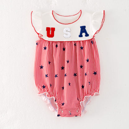 Baby Girls July 4th Patriotic USA Chenille Applique Romper