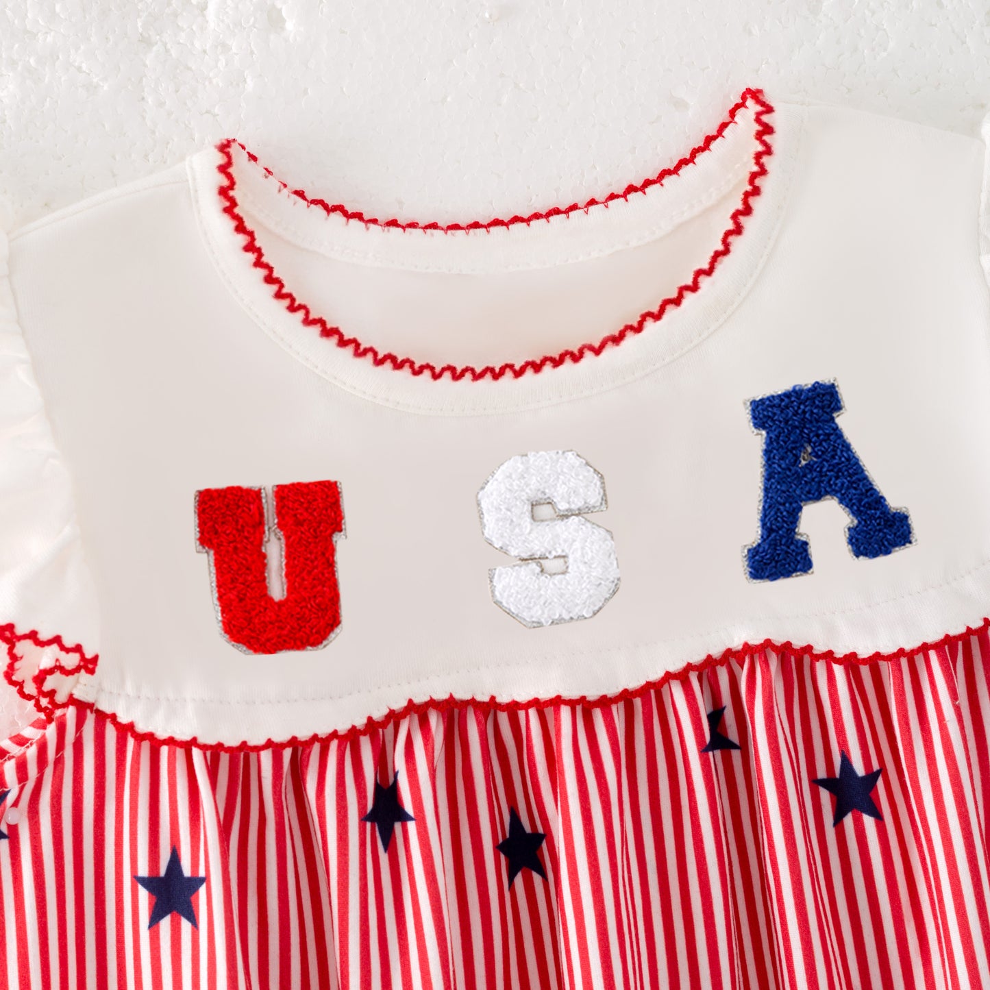 Baby Girls July 4th Patriotic USA Chenille Applique Romper
