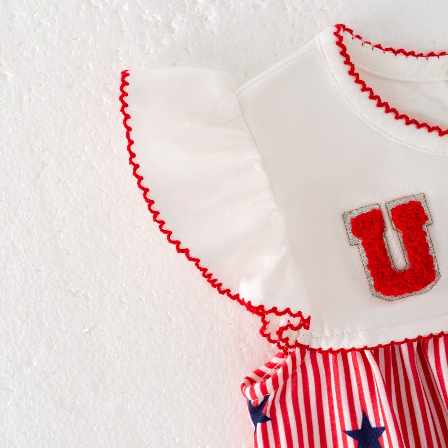 Baby Girls July 4th Patriotic USA Chenille Applique Romper