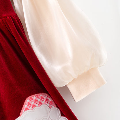 Christmas Velvet Dress & Romper Set with Embroidery – Reindeer, Tree & Santa