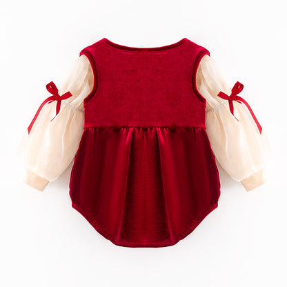 Christmas Velvet Dress & Romper Set with Embroidery – Reindeer, Tree & Santa