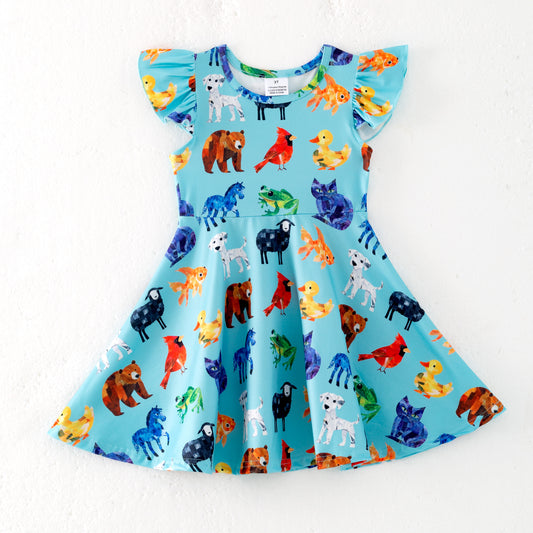Girls Summer Animals Print Milk Silk Dress
