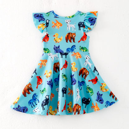Girls Summer Animals Print Milk Silk Dress