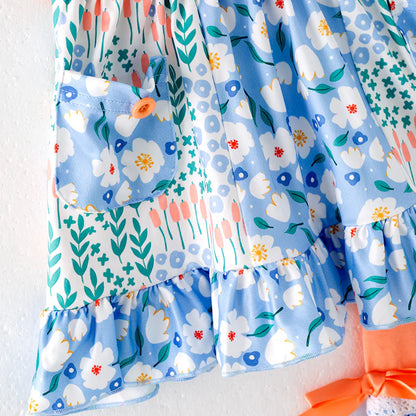 Toddler Girls Summer Floral Coral Ruffled Short Set