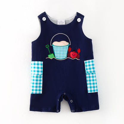 Baby Boy Summer Beach Sea Themed Navy Cotton Romper