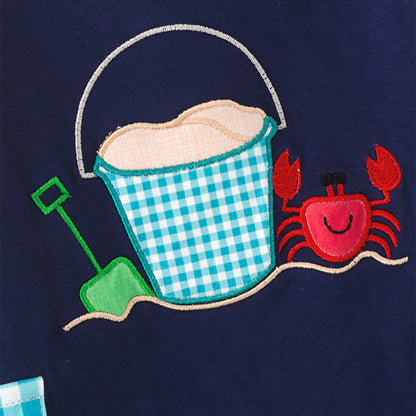 Baby Boy Summer Beach Sea Themed Navy Cotton Romper