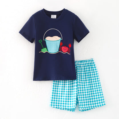 Boys Summer Sea Beach Embroidered Cotton Short Set