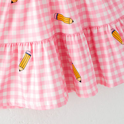 Girls Back To School Pink Plaid Pencil Dress