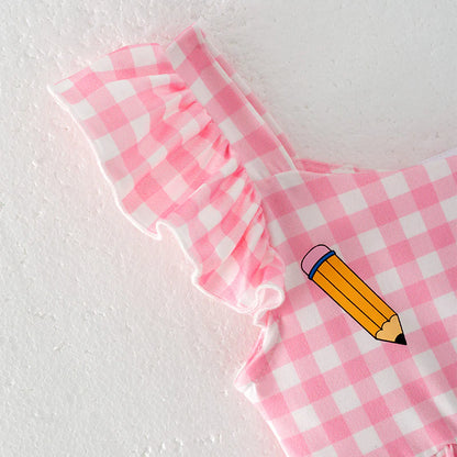 Girls Back To School Pink Plaid Pencil Dress
