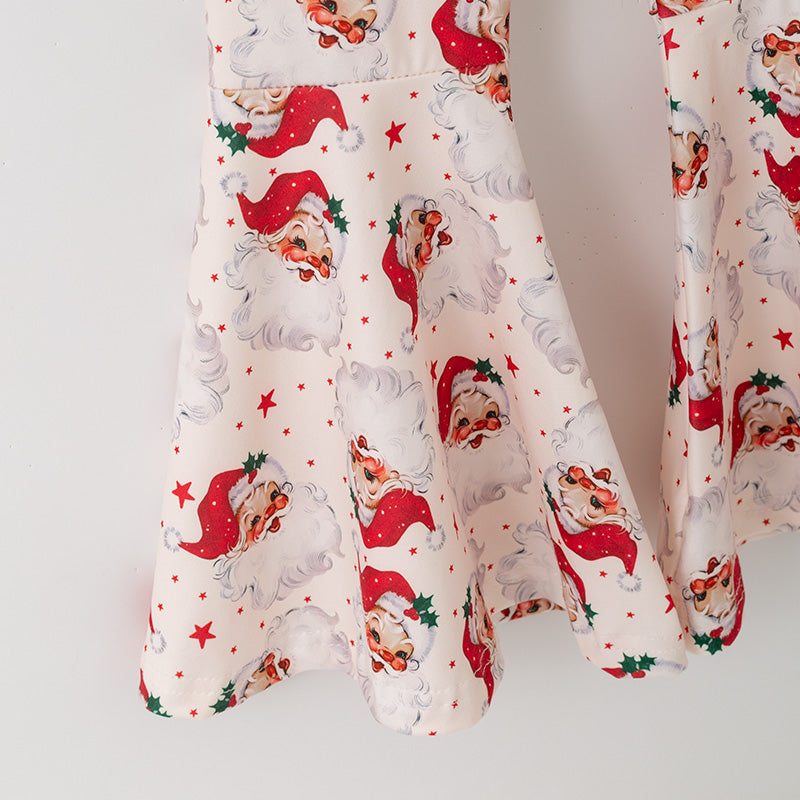Girls Christmas Santa Print 2 Pieces Top+Pant Set