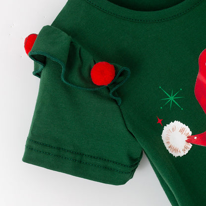 Girls Christmas Santa Print 2 Pieces Top+Pant Set