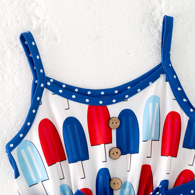 Girls July 4h Red Blue Popsicle Jumpsuit
