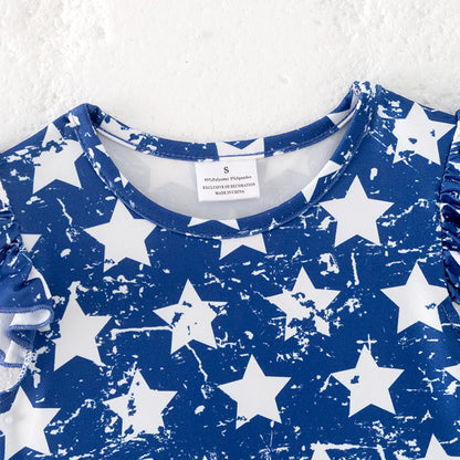Girls July 4th Red Stripes Blue Star Milk Silk Dress