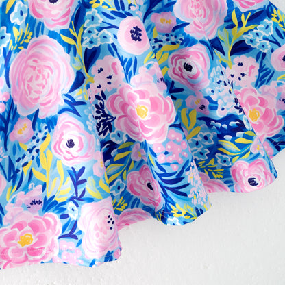 Girls Summer Blue Pink Floral Milk Silk Soft Dress