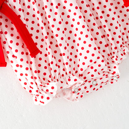Baby Kids Strawberry Smocked Embroidered Red Dot Romper