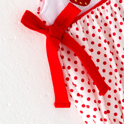 Baby Kids Strawberry Smocked Embroidered Red Dot Romper