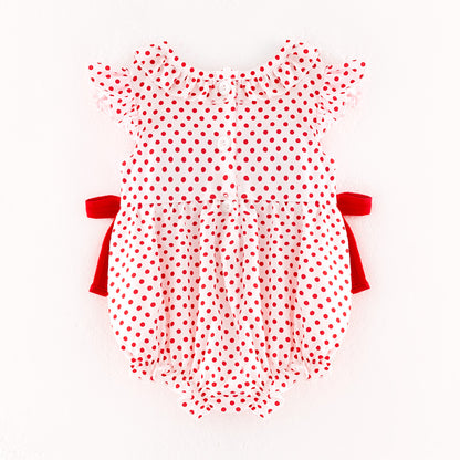 Baby Kids Strawberry Smocked Embroidered Red Dot Romper
