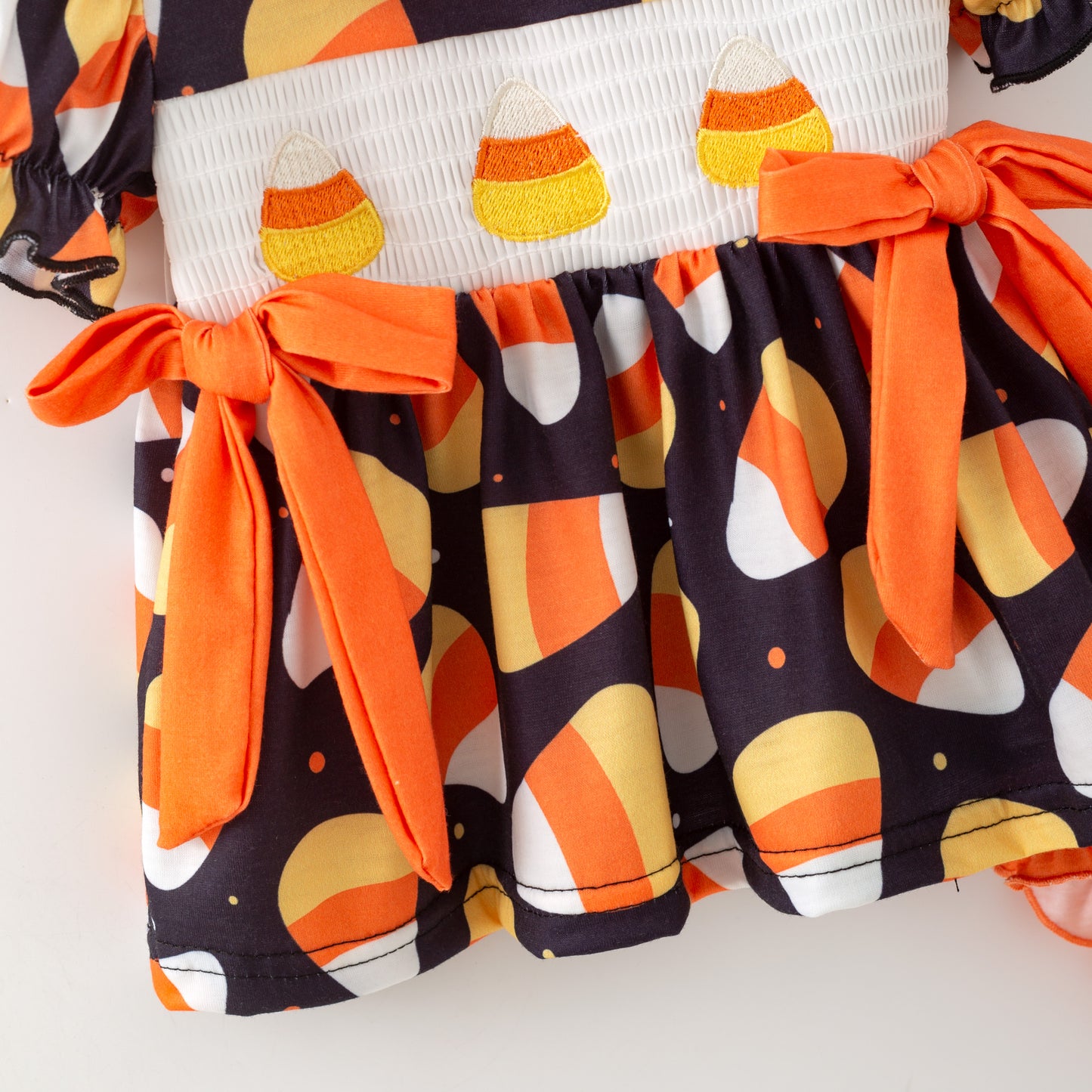 Girls Sister Halloween Corn Smock Embroidery Short & Ropmer Set