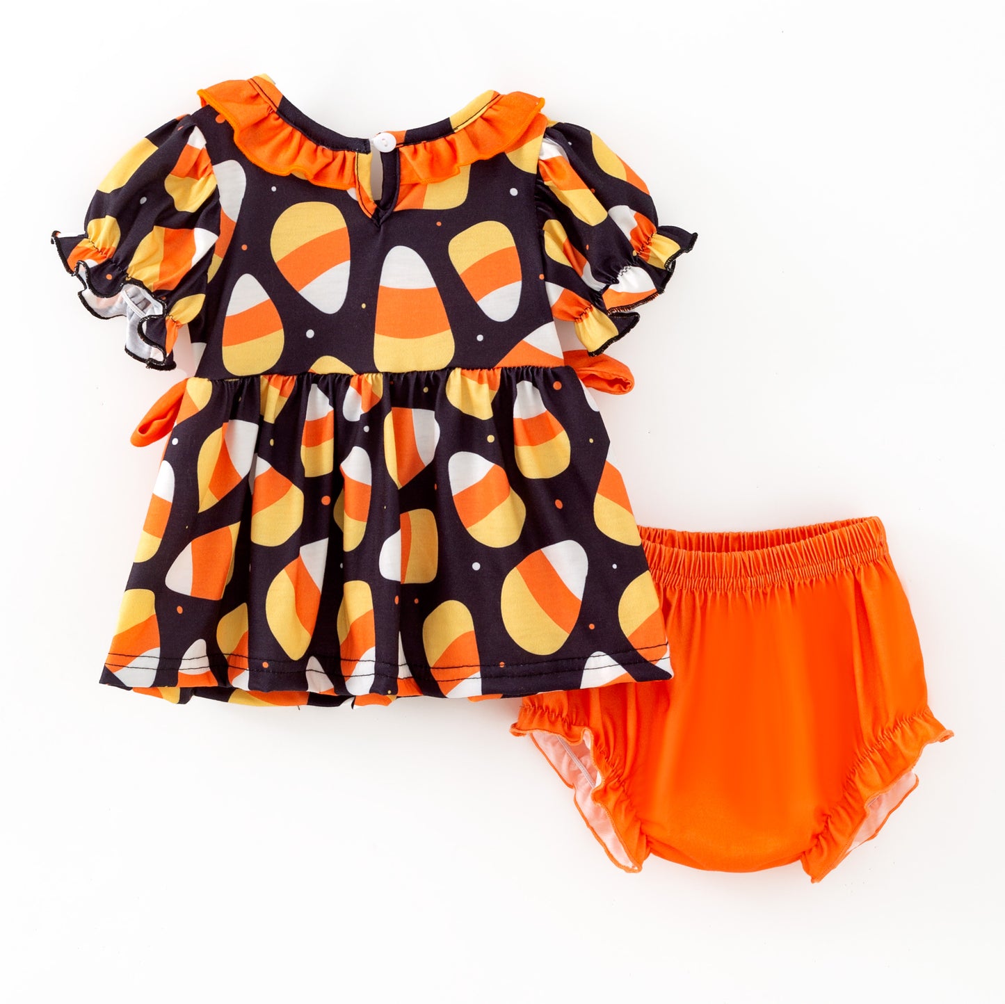 Girls Sister Halloween Corn Smock Embroidery Short & Ropmer Set